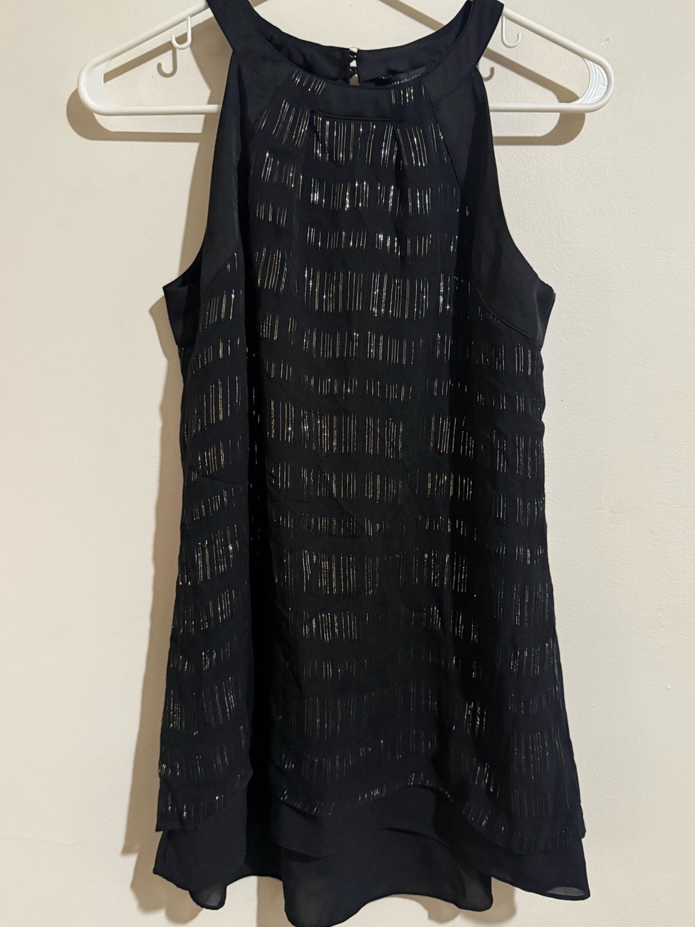White House Black Market Black Metallic-Striped Halter Top